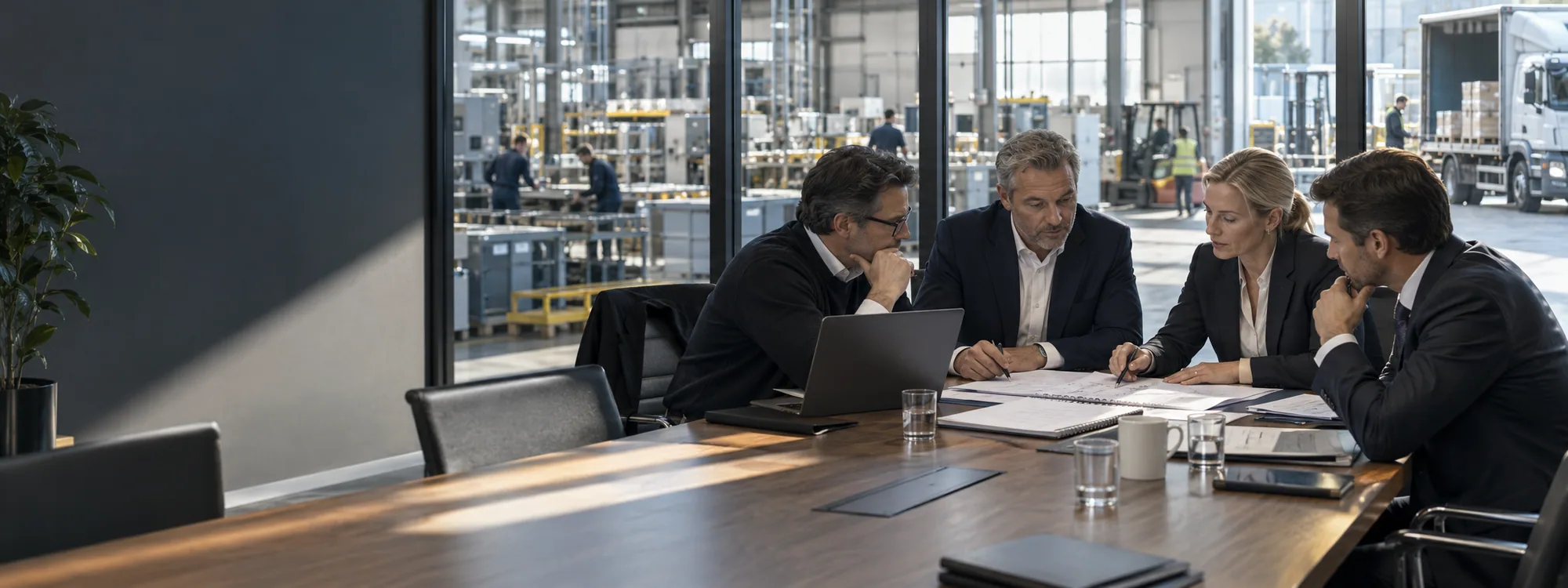 A meeting in progress around a boardroom table